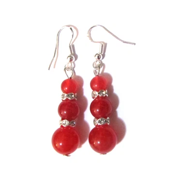 Pendientes colgantes colgantes triple cornalina de plata de ley 925 6*8*10 mm*1,5 pulgadas Foto 1 de 4