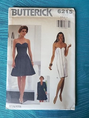 Vestido De Colección Butterick 6215 Años 90 Sin Tirantes Costuras Princesa con Chaqueta Talla 6 8 10 12 Foto 1 de 4