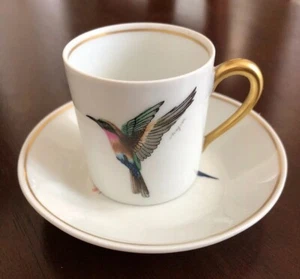 Porcelain Hummingbird Teacup & Saucer Signed Mafor French CNP  - Picture 1 of 7