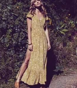 Nine Lives Bazaar Dress Maxi Size AU 8-10 / US 4-6 Boho Retro Marigold In Moss - Picture 1 of 13