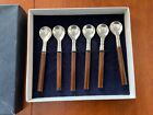 Set Of  6 Mid Century Sterling & Rosewood? Jam Spoons Marked 925 In Original Box