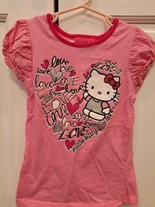 Hello Kitty Girl's Tshirt Pink With Hearts Size 6 - Picture 1 of 4