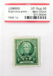 .US STAMP #869 1940 1c BRIGHT BLUE GREEN PSE GRADED XF-SUP 95 MINT OGnh #494 - Picture 1 of 2