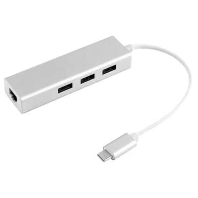 Hub USB C avec 3 Ports USB Type A 3.0 et 1 Port RJ45 10 100Mbps Ethernet Argent - Photo 1/4