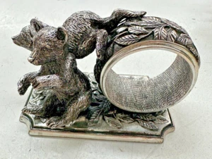 Franklin neuwertig Tiere spielen figural Serviettenring Halter Silberteller Bär Jungen 1977 - Bild 1 von 5