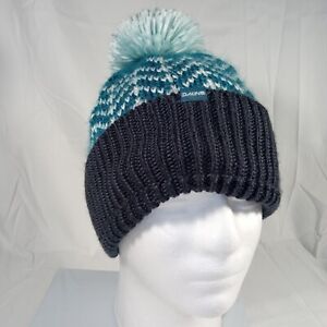 DAKINE Large Knit Beanie Hat Cap Hanging Pom Green Teal White Thick Winter Cold