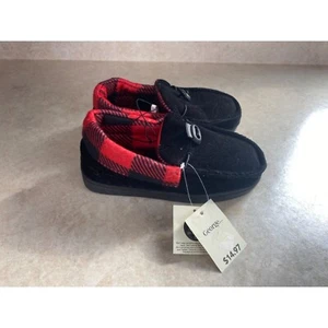 George Size 1 Little Boy Traditional Black & Red Checkered Pattern Slippers New - Picture 1 of 5