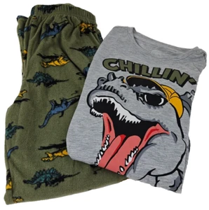 Boys Dinosaur Pajama Set Fleece Size Large 10-12 Chillin Mode New Wonder Nation - Picture 1 of 13