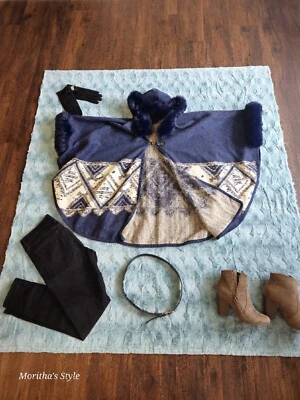 Mujeres Cálido Piel Lana Poncho Abrigo Chaqueta Capa Suelto Chal Prendas exteriores con capucha Foto 1 de 4