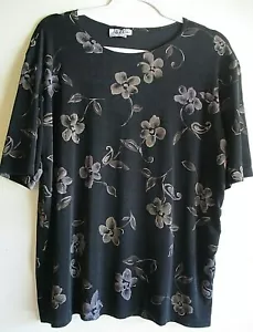 Camicia pullover floreale morbida vintage alla moda nera e oro 1X manica corta - Foto 1 di 7