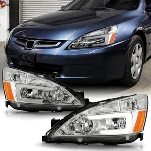 LED Headlights Assembly fits 2003-2007 Honda Accord Headlamp Chrome Housing - Picture 1 of 6