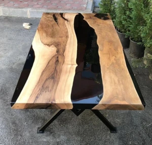Live edge Custom Black Epoxy Resin Wooden River Style Bar top coffee table desk - Picture 1 of 3