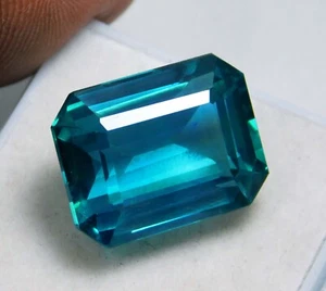Piedra preciosa corte esmeralda zafiro azul verdoso de 19,90 quilates con certificación natural - Imagen 1 de 16
