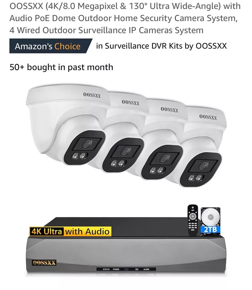 4K/8.0 Megapixel & 130° Ultra Wide-Angle with Audio PoE Dome Outdoor HomeCameras - Image 1 of 4