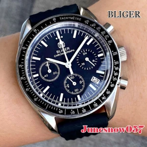 BLIGER 40MM Black Dial VK63 Quartz Chronograph Timer Function Watch Steel strap - Picture 1 of 16