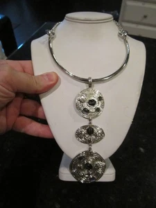 FANCY TRIPLE PENDANT CHOKER NECKLACE HEAVY PENDANT IS 5 1/2" - OFC-S - Picture 1 of 4