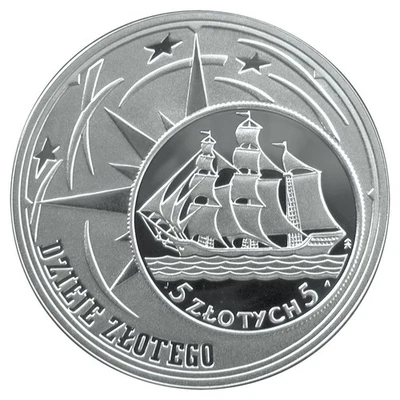 波兰 2005 年波兰兹罗提历史高帆船 10 Zl Zlotych 银色精制 — 第 1/2 张图片