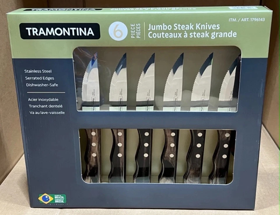 Juego de 6 cuchillos para carne Jumbo Tramontina cuchillas dentadas de acero inoxidable NUEVO Foto 1 de 2
