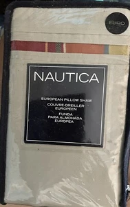 NAUTICA Bay View European PILLOW SHAM Tan Red Green Yellow Blue  - Picture 1 of 2