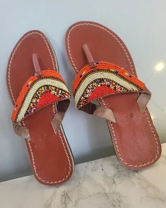 Kenyan Massai African beaded sandles/slippers 38/5uk New - Picture 1 of 14