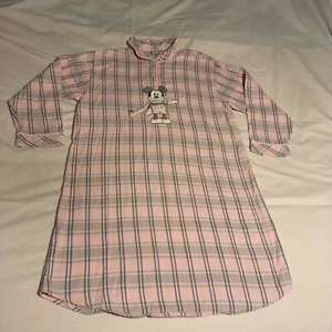 Disney Store Exclusive Plaid Flannel Pink Mickey Mouse Nightgown Large Read - Picture 1 of 9