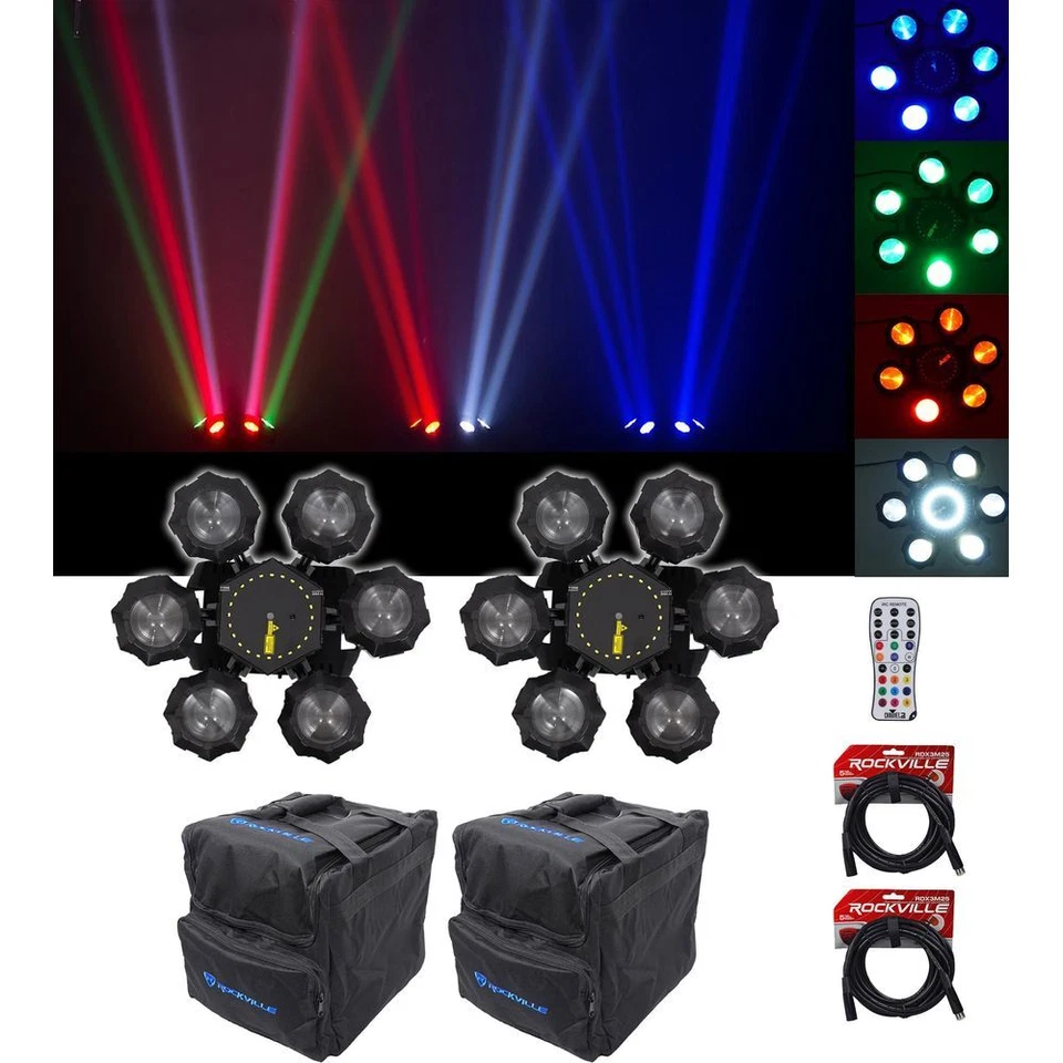 (2) Chauvet DJ Helicopter Q6 DMX Rotating Dance Floor Lights+Remote+Bags+Cables - Image 1 of 4