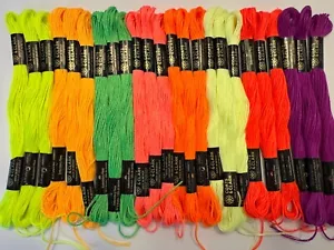 Coats & Clark Cotton Embroidery Floss Thread~Lot of 24 Skeins~Neon Colors - Picture 1 of 3
