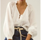 NEW! Anthropologie Maeve The Audie White Linen Puff-Sleeve Poet Blouse X-SMALL