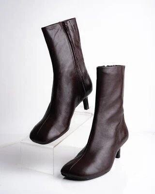 Botines de cuero para mujer Zara EE. UU. 6 UE 36 marrón rojo tacón de gatito nuevos con etiquetas Foto 1 de 4