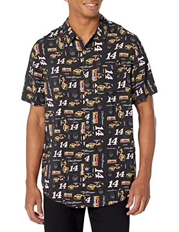 FOCO NASCAR Clint Bowyer Men's Floral Button Up Short Sleeve Shirt, Team Color Cover