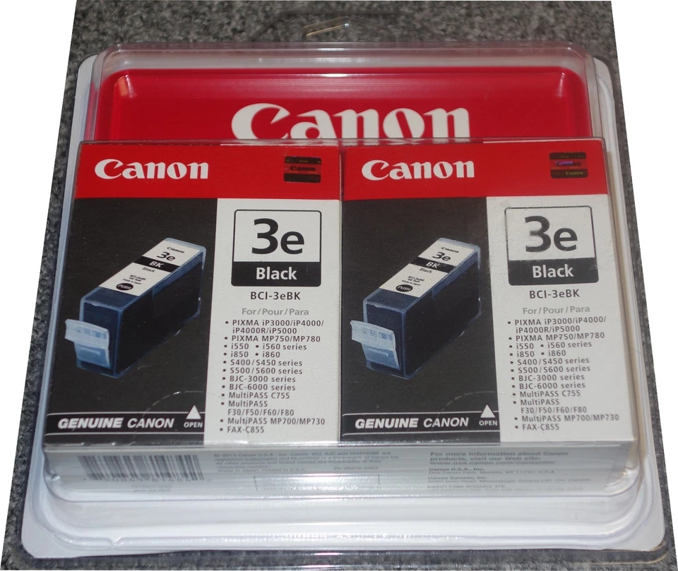 CANON PRINTER INK GENUINE 3e BLACK BCI-3eBK 2 CARTRIDGES VALUE Pack NEW - Image 1 of 1
