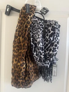 Lot of 2 Leopard Print Scarfs Apt. 9 Fringe Scarf & Animal Print Faded Glory NWT - Picture 1 of 5