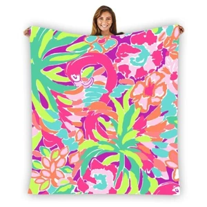Lilly Pulitzer Flamingo Soft Warm Single-Side Printing Flannel Fleece Blanket - Picture 1 of 3