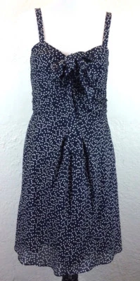 #S15 Vestido J Crew Talla 6 Lunares Remolinados Lana Seda Azul Marino Lunares Acanalado Sin Mangas Foto 1 de 4