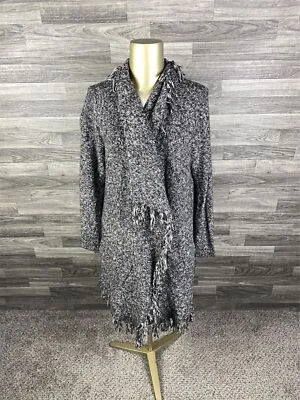 KENSIE Open Asymmetrical Fringe Edge Gray Knit Cardigan Sweater Women's Size M - Image 1 of 4