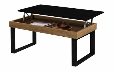 Mesa de Centro Elevable Diseño Madera Maciza Natural y negro, madera maciza - Imagen 1 de 4