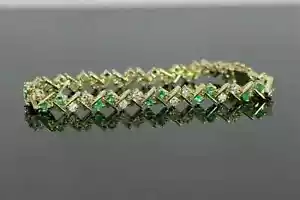 1.5Ct Round Lab Created Green Diamond Tennis Bracelet 14k Yellow Gold Plated - Picture 1 of 4