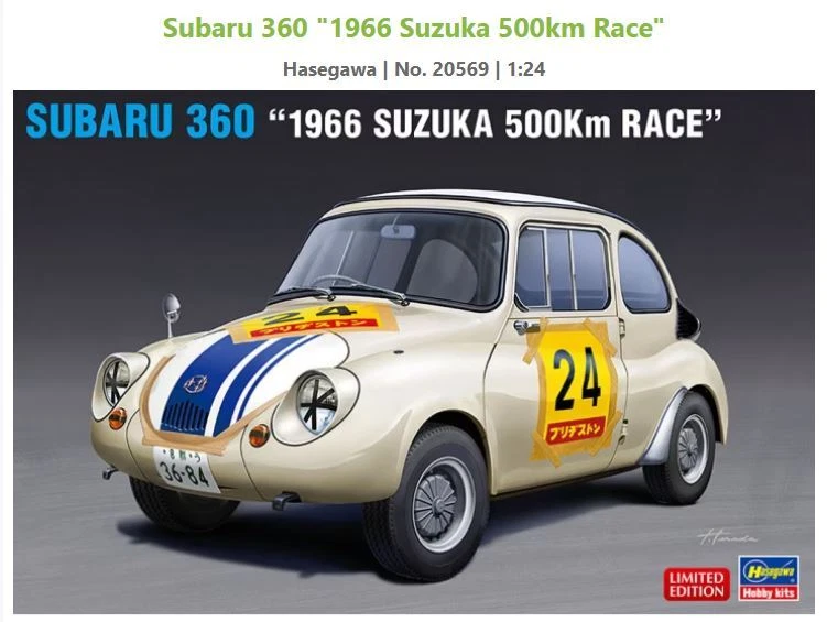 Modellino model kit di montaggio auto Hasegawa SUBARU 360 suzuka 1966 scala 1:24 - Immagine 1 di 1