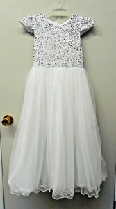 Girls size 10 Wedding Party Dress White Silver Sequins - Picture 1 of 5