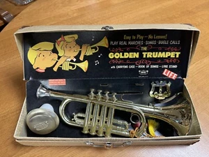 Vintage 1940s/1950 EMENEE The Golden Trumpet Musical Toy Original Case Song Book - Picture 1 of 11