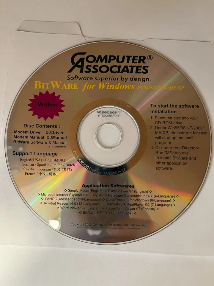 Computer Associates BitWare for Windows 95/98/NT/2000/ME/XP CD-ROM - Image 1 of 3