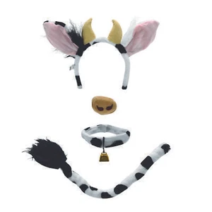 Dairy Cow Ears Headband Tail Nose Collar Cowbell Animal Costume Accessory Set - Picture 1 of 8