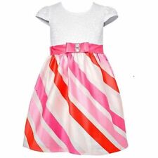 Jessica Ann Girls Size 5 Special Occasion Dress Coral Pink Stripped White Lace 