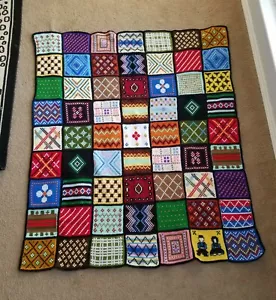 Vintage Granny Square Afghan Blanket Crochet Throw Tight Woven Patterns 52"x45" - Picture 1 of 12