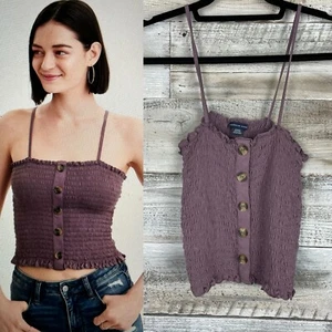 American Eagle Womens Sz. S Tank Top Burgundy/Brown Smocked Buttons Layer Basic - Picture 1 of 12