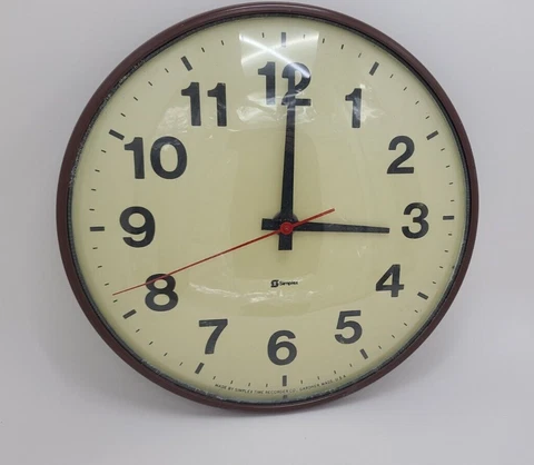 Vintage  14” Simplex Bank Wall Glass Dome Clock Yellow dial Retro 804-061 Cover