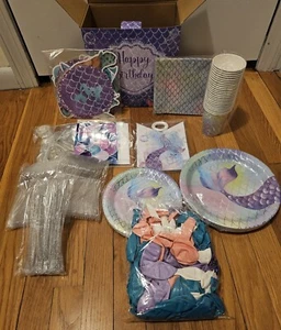 Mermaid Theme Birthday Party Tableware For 24 & Decoration Kit New - Picture 1 of 6