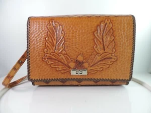 Western Leather Cowgirl Hand Tooled Deer Oak Leaves Acorns Purse Bag Case  - Picture 1 of 12