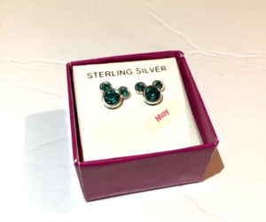 Disney Sterling Silver Minnie Mouse Birth stone May Pierced Earrings New In Box - Picture 1 of 3