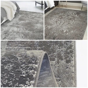 Grey Silver Rug Abstract Living Room Rugs Small Large Bedroom Premium Design - Picture 1 of 7